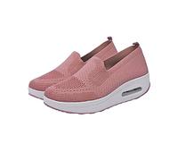 BESPORTBLE 1Pair Breathable Thick Soled Sneakers for Women Stylish Slugged Bottom Sports Shoes Lightweight Flying Woven Design for Casual Running and Every Occasion Comfortable Air Mesh Upper Pink