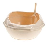 BESPORTBLE 1Pc Half Closed Cat Litter Box with Splashing Flap and Scoop Durable Plastic Cat Toilet for Indoor Use Dot Pattern Khaki Easy to Basin for Home