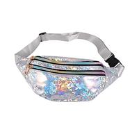 BESPORTBLE 1PC PU Sequin Cross Body Bag for Women Fashionable Zipper Waist Pack Silver for Daily Essentials Durable and Stylish Design