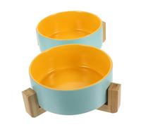BESPORTBLE 1set Elevated Ceramic Cat Bowl Wood Stand Double Feeding Bowls for Cats and Kittens Stylish and Functional Pet Dish for Food and Water Detachable and Easy to Clean Design