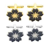 BESPORTBLE 2 Pairs Japanese Style Flower Cufflinks for Shirts, Metal Shirt Cuff Links with Gold and Silver Finish, Minimalist Floral Business Accessories for Men and Women