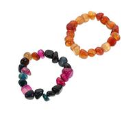BESPORTBLE 2 Pcs Multicolor Irregular Agate Gemstone Bracelets Elastic Yoga Beaded Jewelry for Men and Women Lightweight Stretch Wristbands for Meditation Party Travel and Daily Wear