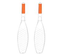 BESPORTBLE 2 Pcs Outdoor Grill Basket with Wooden Handle Non-stick Iron Mesh Fish Barbecue Clips for Picnic and Camping, Reducing Sticking and Falling through Grates