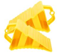 BESPORTBLE 2 Pcs Rubber Wheel Chock Anti Skid Tyre Stopper Blocks | Yellow Pyramid Shape, Ribbed Grip Surface, Curved Traction Pad, Portable Design, Oil Resistant, Suitable for Garages