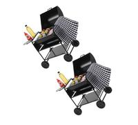 BESPORTBLE 2 Sets Miniature Black Metal Grill Model Outdoor Dollhouse Bbq with Realistic Design and Sleek Finish Creative Micro Kitchen Furniture for Pretend Play and Decor