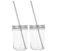 BESPORTBLE 2 Sets Wide Mouth Mason Jars with Straws and Lids Multipurpose Glass Juice Cups for Milk Yogurt Smoothies and Cold Drinks Reusable Water Drinking Mugs