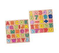 BESPORTBLE 2 Sets Wooden Alphabet Number Shape Puzzle Educational Learning Games for Promote Color Recognition Counting Fine Motor Skills Safe Smooth Edges Early Math Development