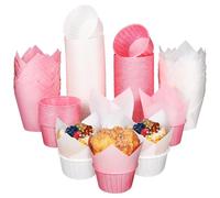 BESPORTBLE 200pcs Tulip Cupcake Liners and Rolled Edge Muffin Paper Cups Set, 100pcs White and 100pcs Pink, Small Baking Paper Liners for Muffins and Mini Cakes, Oil-Resistant Baking Cups for