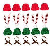 BESPORTBLE 20pcs Miniature Knitted Christmas Hat and Scarf Set Woolen Mini Xmas Caps and Scarves for Doll Decorations Wine Bottle Embellishments DIY Santa Snowman Crafts Red and Green Holiday