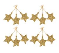 BESPORTBLE 24 Pcs Gold Glitter Star Christmas Tree Decorations with Lanyards, Mini Star Baubles Hanging Ornaments for Xmas Tree, Wreath, Fireplace, Wreath, Christmas Party Decor, 5cm