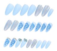 BESPORTBLE 24pcs Blue Rose Nail Stickers Press Nails Decorative False for Women Festive Occasions