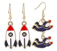 BESPORTBLE 2Pairs Rocket Ship Pendant Earrings Astronaut Dangle Earrings for Women Vintage Style Jewelry for Birthdays Festivals Unique Retro Design