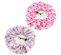 BESPORTBLE 2pcs Adjustable Double Layer Satin Night Bath Hat Creative Hair Protection for Sleep Comfortable Design Apple Pink Flower Royalblue