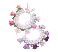 BESPORTBLE 2PCS Adjustable Knitted Pet Collar with Bell Flower Design for Cats and Dogs Soft Cozy Crochet Scarf Purple and Pink for Kitten Collar Girl Cute Photo Props for Christmas and
