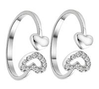 BESPORTBLE 2pcs Adjustable Silver Heart Ring for Women Elegant Metal Opening Finger Ring for Daily Wear and Dating Versatile Personality Jewellery Gift
