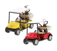 BESPORTBLE 2pcs Alloy Desktop Golf Cart Model with Pull Back Function Compact and Durable Miniature Ornaments for Home Decor and Golf Enthusiasts Red and Yellow