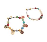 BESPORTBLE 2pcs Bead Bracelet: Vintage Beaded Bracelet Handmade Natural Stone Wristband - Chinese Ethnic Retro Jewelry for Birthday Party Holiday and Festivals