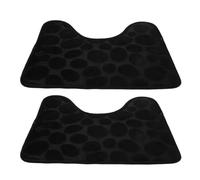 BESPORTBLE 2pcs Black U Shaped Toilet Mat with Coral Fleece, Non Slip | Pebble Patterned Surface, Low Profile Edging, Stable Placement for Ceramic Tile, Winter Mornings
