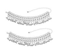 BESPORTBLE 2pcs Bohemian Bell Anklet Bracelet Adjustable Vintage Beaded Foot Chain with Tassels for Women Belly Dance Beach Casual Wear Sound Accessory
