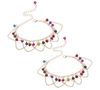 BESPORTBLE 2Pcs Bohemian Style Women Anklets with Colorful Bells and Tassels, Barefoot Sandals Foot Chain for Belly Dancing and Festival Wear, Gold Tone Boho Ankle Bracelets