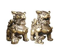 BESPORTBLE 2pcs Brass Lion Ornament Fu Foo Dog Statue Fortune Animal Sculpture Figurine Paperweights Feng Shui Brass Micro Good Fortune Charm Decor for Car Lion Statue Lucky Charm Desk