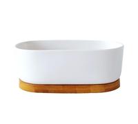BESPORTBLE 2pcs Ceramic Succulent Planters with Bamboo Tray Decorative Bonsai Pots for Indoor Gardening Modern White Plant Containers for Cactus Flowers and Home Decor