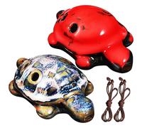 BESPORTBLE 2Pcs Ceramic Turtle Ocarina Set with 6 Holes, Mini Portable Beginner Ocarinas in Blue and Red Glaze, Small Pendant Wind Instruments for Music Learners and Travel