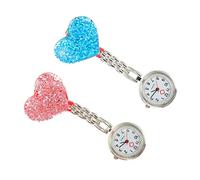 BESPORTBLE 2pcs Clip-on Nurse Fob Watch Heart-Shaped Crystal Hanging Pocket Watch Colorful Resin for Female Nurses Portable Healthcare Use Blue Pink