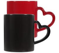 BESPORTBLE 2pcs Couple Mugs Set with Heart Handle, 350ml Frosted Ceramic Coffee Latte Cups in Black and Red, Sturdy Porcelain Coffee and Espresso Cups for Valentine’s Day and Home Use