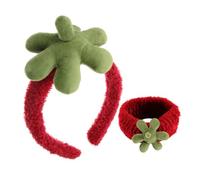 BESPORTBLE 2pcs Cute Strawberry Headbands and Wristbands Set for Face Washing Soft Spa Hair Accessories for Women and Girls Adjustable Makeup Headbands for Skincare