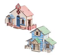 BESPORTBLE 2Pcs DIY Wooden House Puzzle Kit Creative Assembling Model for Educational Fun Desk Decoration for Home Office Craft