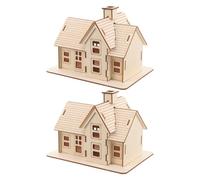 BESPORTBLE 2pcs DIY Wooden House Puzzle Set Unfinished 3D Wood Craft Cabin Model Creative Assembly Wood Model for and Adults Rustic Village Decor