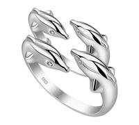 BESPORTBLE 2pcs Double Dolphin Open Ring Adjustable Aesthetic Fashion Ring for Women Beach Jewelry Cute