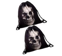 BESPORTBLE 2pcs Drawstring Backpack Heavy-duty Oxford Cloth 3d Skull Printing Stylish Chic Design Unisex Extra Sturdy Black Bag for Travel