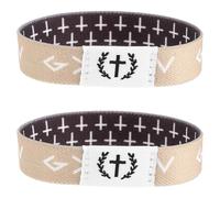 BESPORTBLE 2Pcs Elastic Bible Scripture Bracelets for Men Women - Motivational Christian Wristbands with Tree Design in Black and Grey - Religious Encouraging Wristbands for Faith and Party