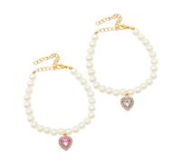 BESPORTBLE 2Pcs Elegant Heart Pendant Pet Necklace for Cats and Dogs Lightweight Beaded Jewelry Collar with Imitation Pearls Soft Comfortable Fit for Daily Wear and Special Occasions
