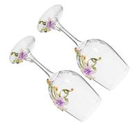 BESPORTBLE 2pcs Enamel Flower Footed Wine Glass Purple Crystal Goblet High Grade Wine Cup for Whiskey and with Stable Base Elegant Glassware for Dining and Decoration