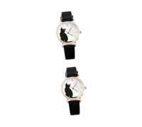 BESPORTBLE 2pcs Faux Leather Watch Cartoon Cat Pattern Quartz Wristwatch for Scratch Resistant Lens Comfortable Band for Wrist