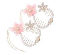 BESPORTBLE 2pcs Floral Hair Claw Clips Imitation Pearls, Non-slip Metal Hair Bun Accessories Tassels for Women, Stylish Ponytail Holders for Casual and Formal Occasions