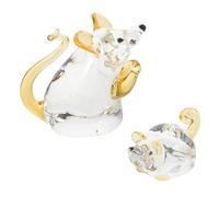 BESPORTBLE 2pcs Glass Chinese Zodiac Mouse Figurines Home Decor Desktop Ornaments Feng Shui Animal Decoration for Living Office Bedroom Festive Table Display
