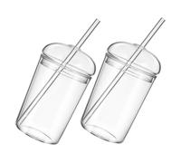 BESPORTBLE 2pcs Glass Cups with Straw Transparent Drinking Glasses for Tea Milk Lightweight Reusable Water Containers for Home Office and Use