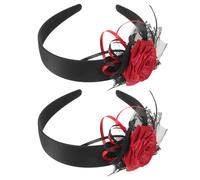 BESPORTBLE 2pcs Halloween Gothic Bride Headband with Artificial Rose Flowers, Spooky Ghost Floral Hairband for Women, Halloween Party Cosplay Accessories