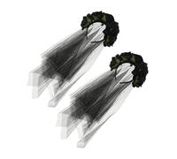BESPORTBLE 2pcs Halloween Rose Headband Veil Hairband for Bride Day Dead Decorative Floral Headpiece