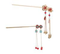 BESPORTBLE 2pcs Handmade Chinese Hair Sticks Vintage Style Hairpins with Coin Floral Design for Hanfu Costume Traditional Festivals Cultural Events Accessories