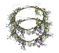 BESPORTBLE 2pcs Handmade Floral Crown Headpiece Adjustable Ribbon Strap Lightweight Wedding Flower Headband Elegant Bridal Hair Accessories for Women Bridesmaids