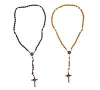BESPORTBLE 2pcs Handmade Wooden Rosary Necklace with Distinctive Cross Pendant Lightweight Catholic Prayer Beads for Men and Women Portable Spiritual Meditation Accessory Natural Texture
