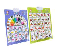 BESPORTBLE 2pcs Interactive Audio Learning Chart Bilingual English Chinese Educational Wall Poster for Early Development with Secure Battery Cover and One Tap Voice Activation
