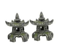 BESPORTBLE 2pcs Japanese Pavilion Statues Aquarium Resin Ornament Mini Pagoda Lantern Statue for Fish Tank Bonsai Micro Landscape Shrimp Habitat Decor
