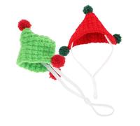 BESPORTBLE 2pcs Knitted Triangle Pet Hat for Hamsters Guinea Pigs Small Animals Soft Cozy Photo Props Cute Animal Party Headwear in Green and Red
