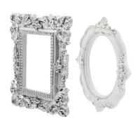 BESPORTBLE 2Pcs Mini Photo Frames Set White Round Silver Square Handheld Nail Art Photo Props for Jewelry Photography Studio Accessories